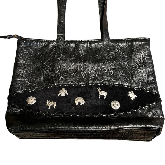 Carlo Fiori leather Navajo western tooled Purse with conchos - Picture 2 of 4